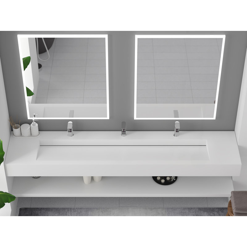 Lavabo de salle de bain mural rectangulaire à surface solide 84 po Pyramid, Blanc