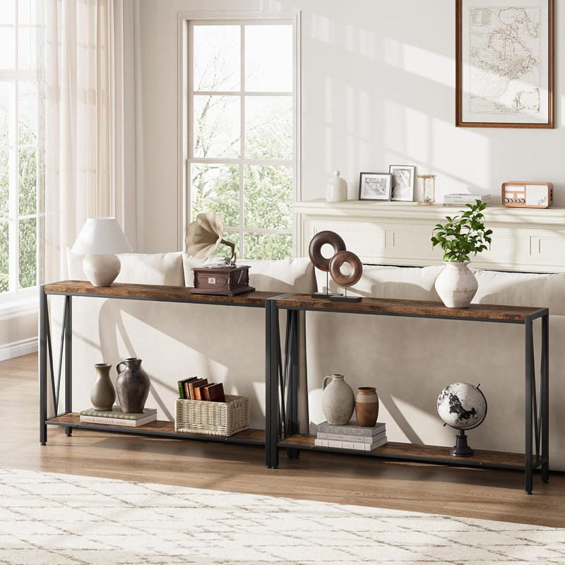 Geron Console Table, 2-Tier Entryway Table with Storage, 43" Narrow Sofa Table with V Design, Industrial Console Table for Entryway