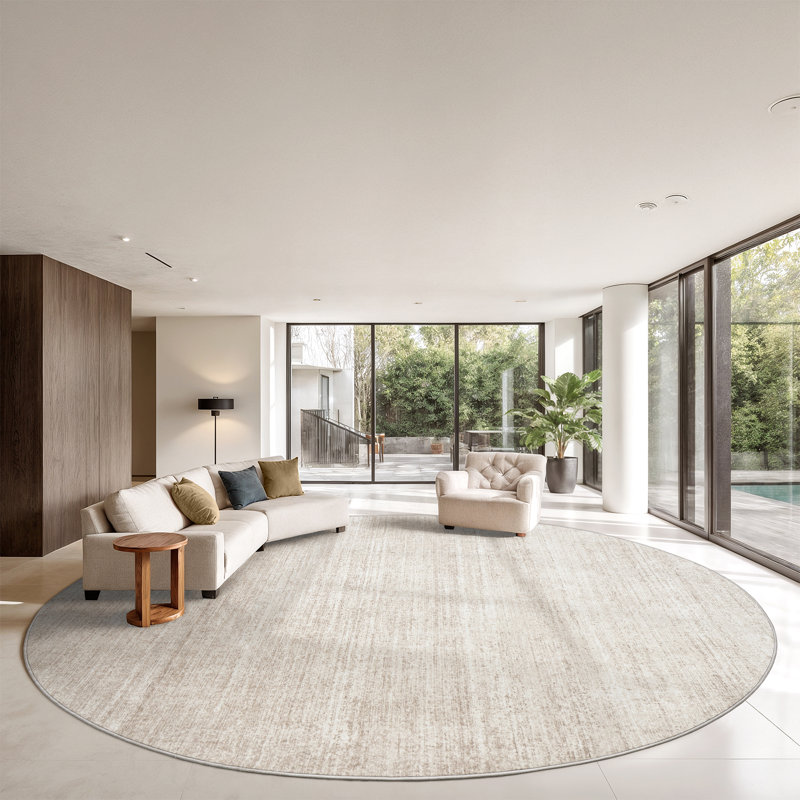 Tapis lavable à rayures rétro antidérapant, Beige, Round 8'