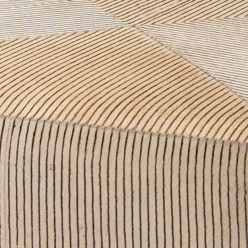 Cream and Black Pinstriped Hair-on Hide Leather Ottoman