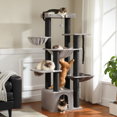 Grand arbre à chat de 67 pouces, avec 13 poteaux à griffer épais, condo pour chat à plusieurs niveaux, grand perchoir et hamacs pour grands chats d'intérieur