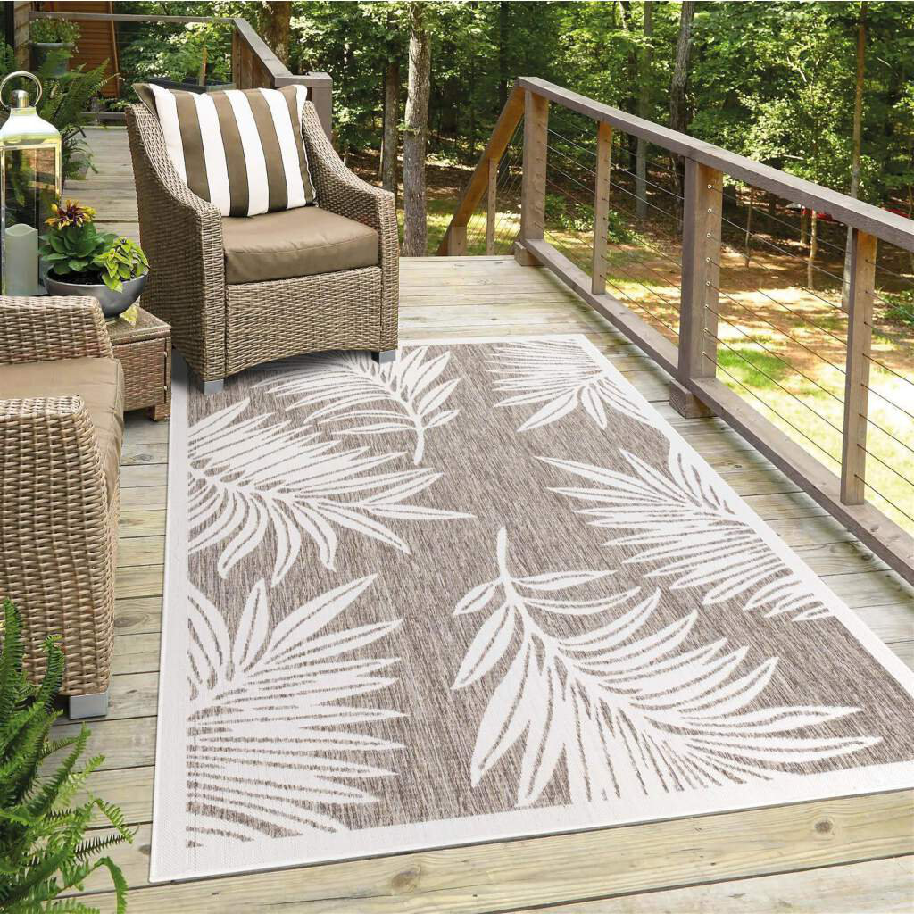 Outdoor Teppich Wetterfest Balkon Terrassen Beige Deko Florale Optik Wohnzimmerteppiche Akinruntan