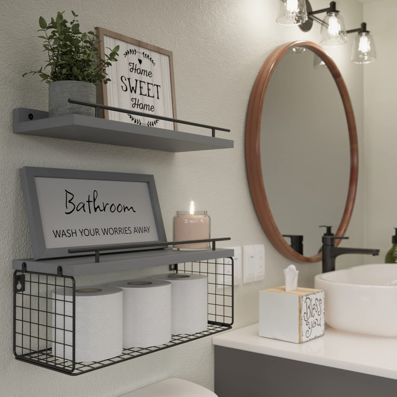 Tablettes flottantes murales avec enseigne murale, Gris