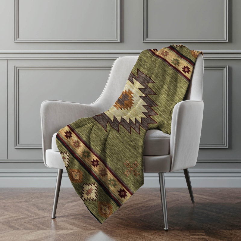 Addison Machine Washable Sherpa Aztec Throw Blanket, Green