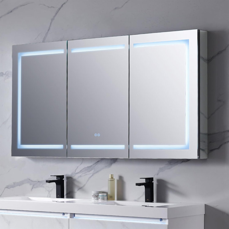 32" Bathroom Medicine Cabinet with LED Mirror – Recessed or Wall-Mount Storage Cabinet, One Touch Built-in Defogger, Dimmable Light, Vanity Mirror, 3 Adjustable Glass Shelves