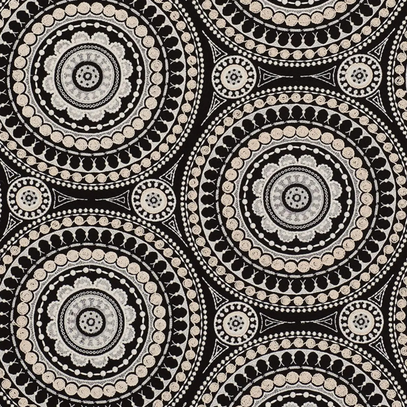Idris Embroidery Fabric, Black/Ivory