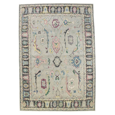 Tapis unique en laine nouvel âge 10 pi x 14 pi 2 po gris clair / noir