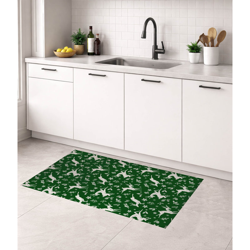 Tapis de cuisine à profil bas, Rectangulaire 3 pi x 5 pi, Vert/blanc