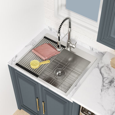22'' L x 22" W Drop-In Laundry Utility Sink 12 Inch Deep Single Bowl Stainless Steel Kitchen Sink
