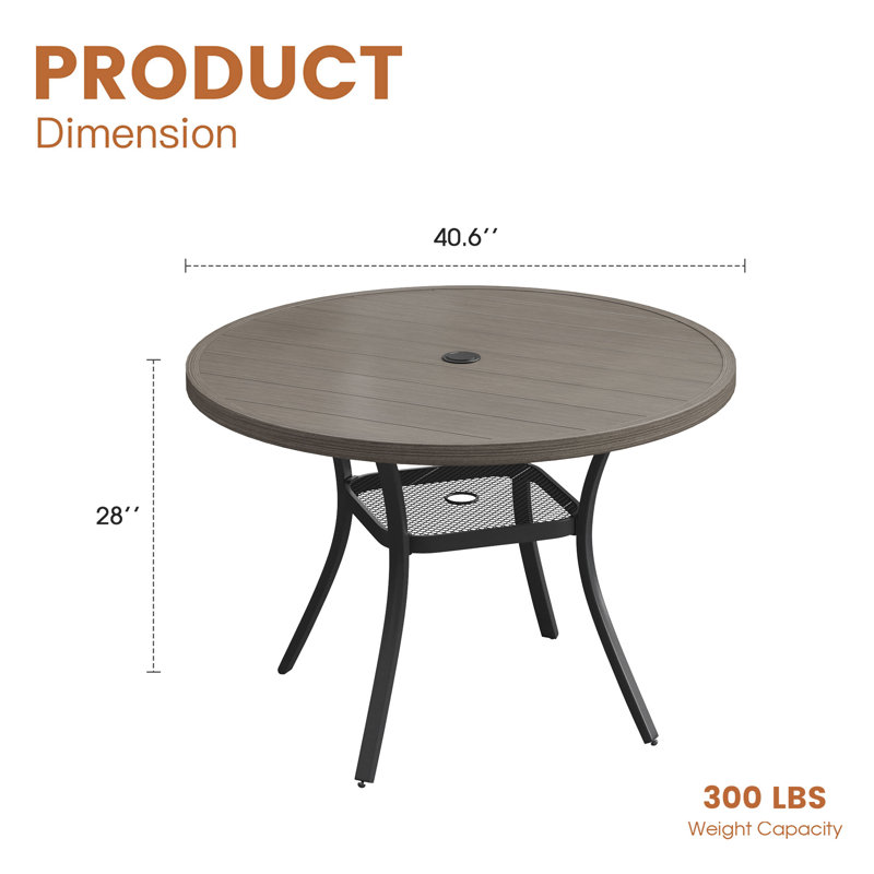 Malnar Round Metal Outdoor Dining Table With Umbrella Hole , 41.73'' in. W 41.73'' in. D, Khaki