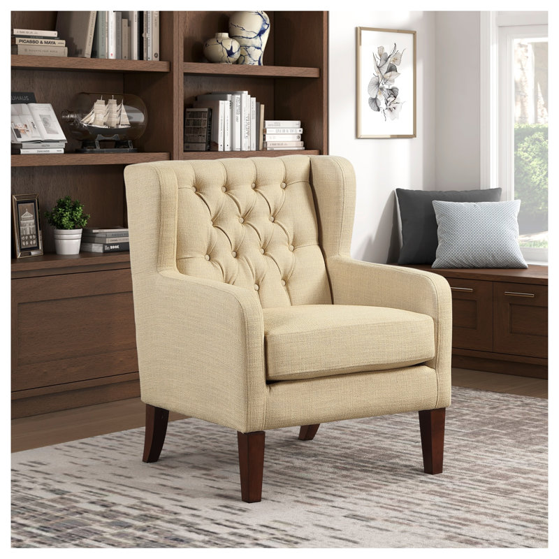 Fauteuil à oreilles classique rembourré beige capitonné capitonné luxueux et confortable, meubles de salon 1pc