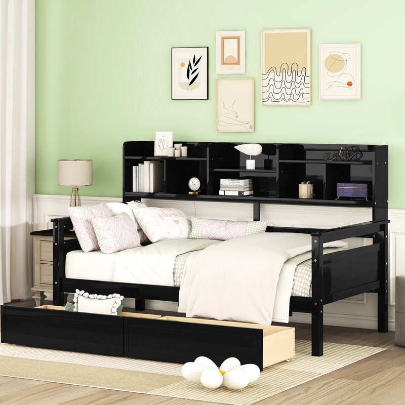 Twin Daybed With Color, Wood Slat Support, And Ample Storage Compartments Size In , Solid Construction Functional, Twin