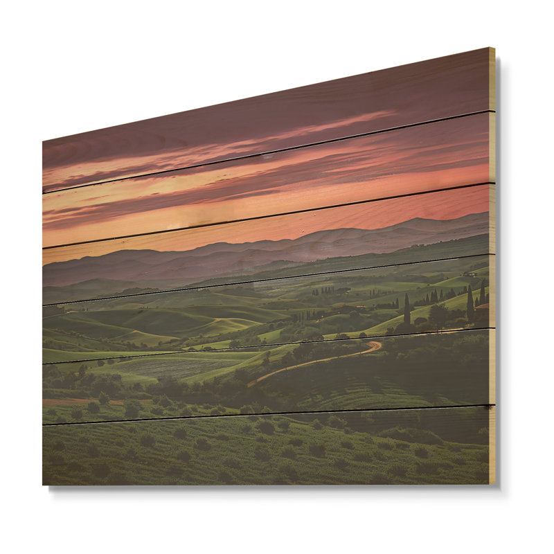 Tuscany Twilight - Wine Wood Panel Wall Art On Natural Pine Wood, 10" H x 20" W