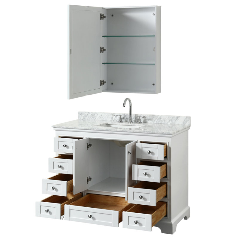 Deborah 48'' Single Bathroom Vanity with Marble Top, White, Polished Chrome