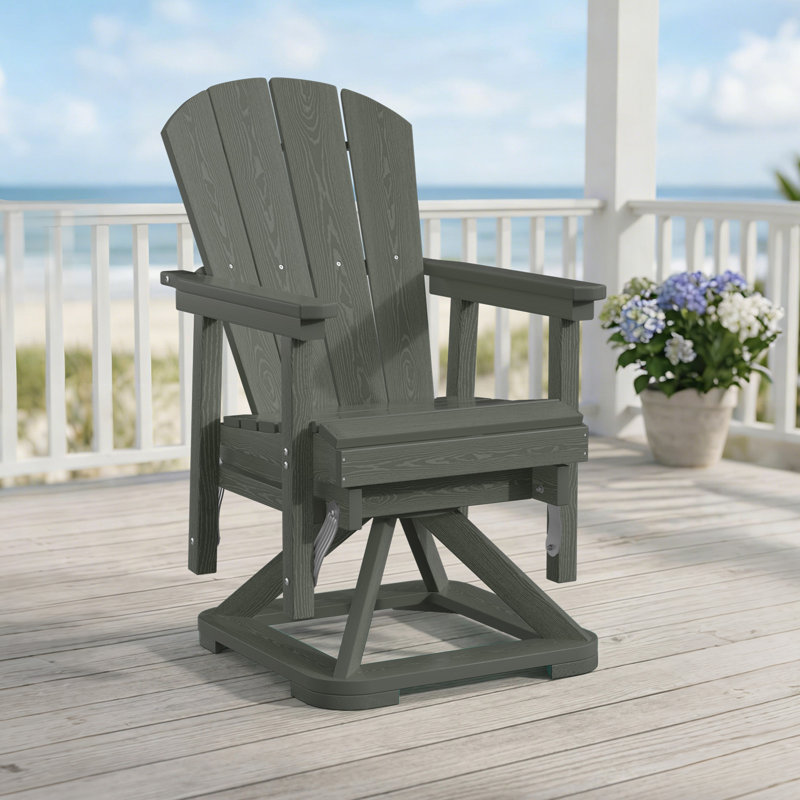 All-Weather HDPE Adirondack Glider Chair, Outdoor Swivel Rocker for Patio, Porch & Deck, Gray