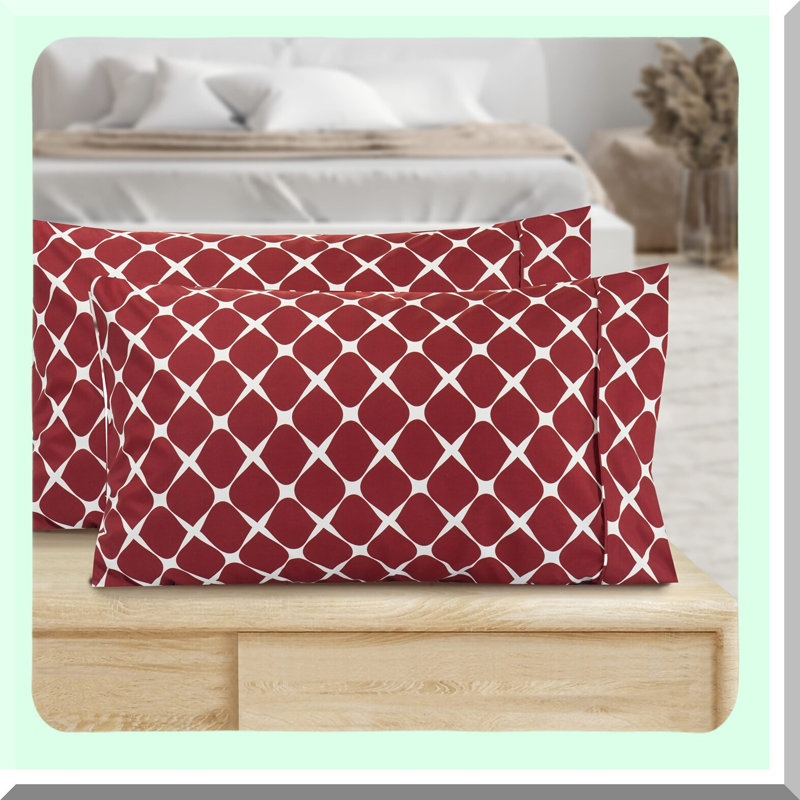 Luxury Bloom Pillowcase Set - 1500 Thread Count, Super Soft & Wrinkle Resistant, Easy Slip-On Design - Queen Size, Burgundy Color - 2-Piece Set