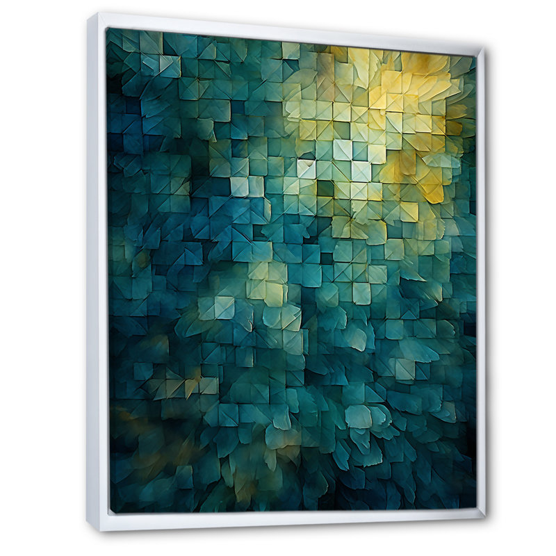 «California Sunshine Retro Abstract Turquoise I», reproduction sur toile, H 40 po x l 30 po x P 1,5 po, Cadre flottant blanc