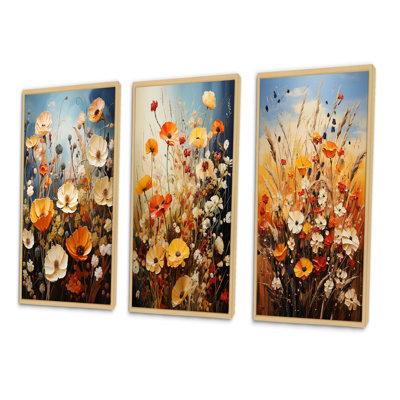 «Orange Yellow Seasonal Flowers Seasonal Collage», 3 pièces sur toile