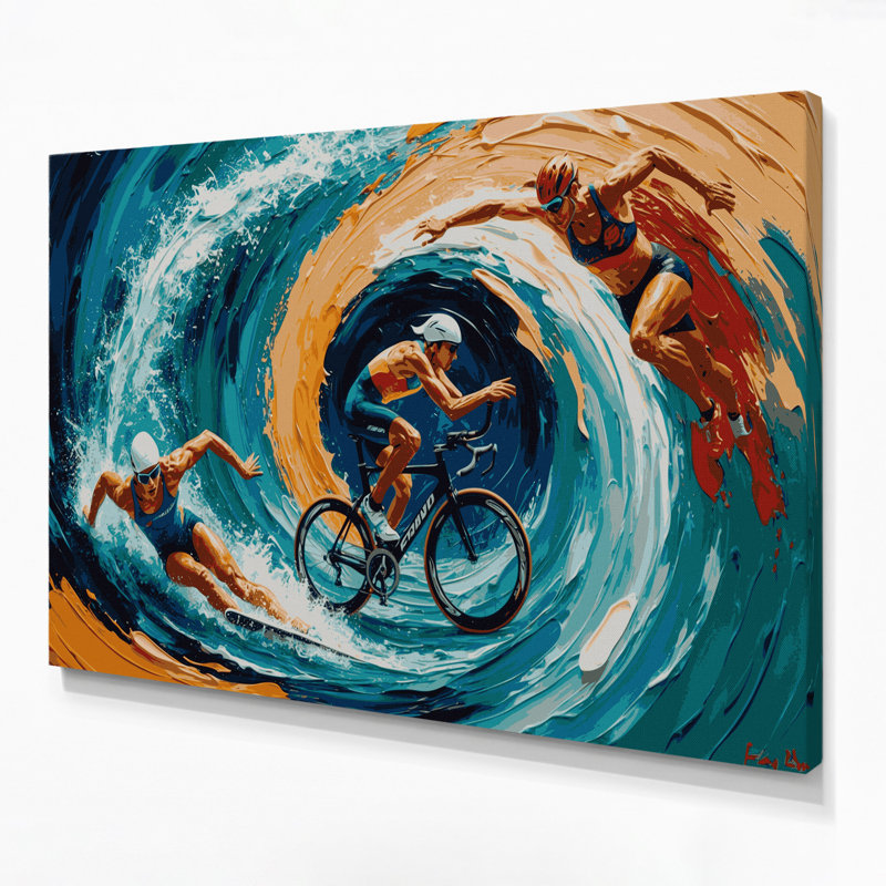 Art mural bleu sur toile Sports Triathlon, H 11 po x l 14 po