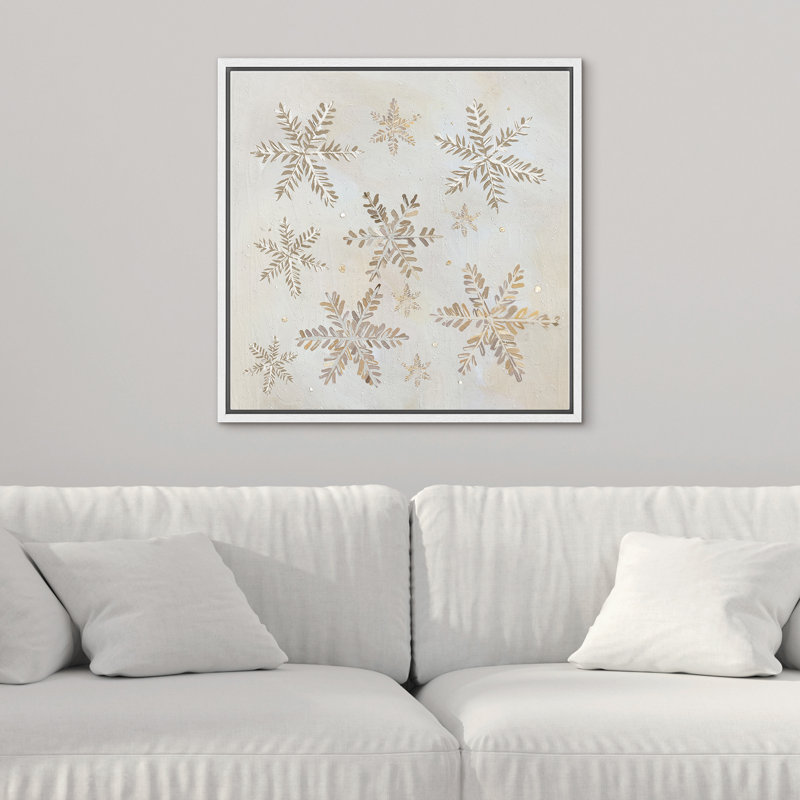 Flocon de neige, Noël rétro, rustique moderne, vacances d'hiver, impression sur toile encadrée, Blanc, H 16 po x l 16 po