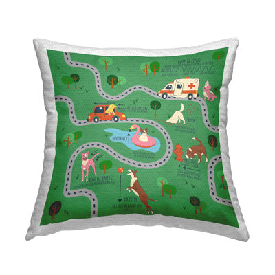 Whimsical Dogs Map Outdoor Printed Pillow by Carrie Cantwell