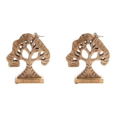 Haight Mango Wood Decor Tree W/Bird - Set Of 2