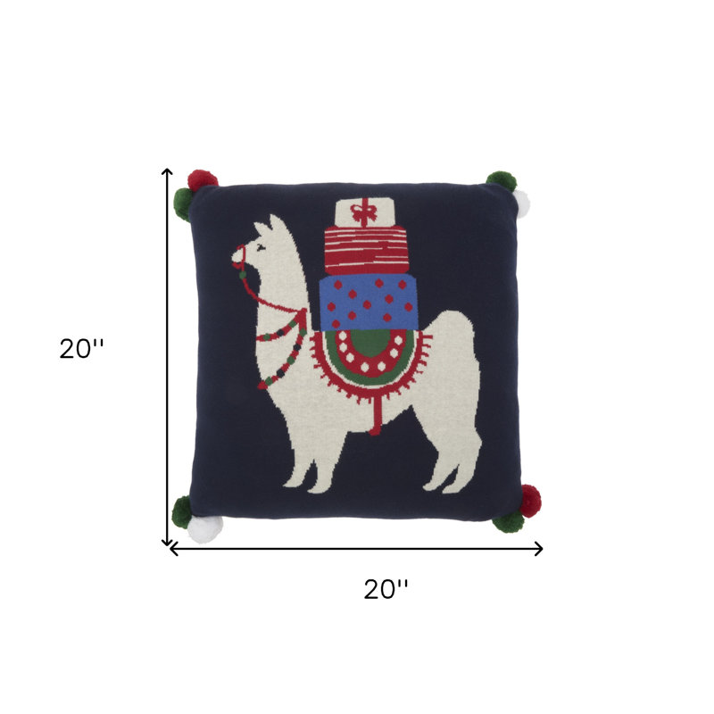20" X 20" Black White Red Blue And Green Zippered Handmade 100% Cotton Christmas Throw Pillow