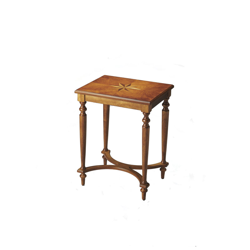 Mya W Table d'appoint rectangulaire en bois avec incrustation de placage assorti 4 directions, brun moyen, Brun moyen