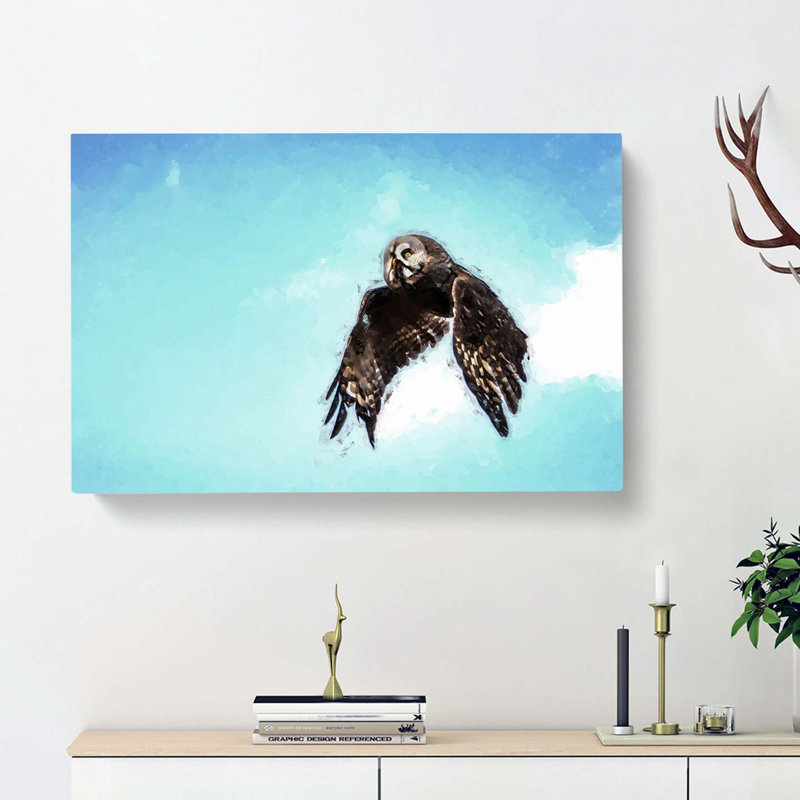 Flying Great Grey Owl In Abstract - Wrapped Canvas Painting, 40cm H x 60cm W x 3cm D