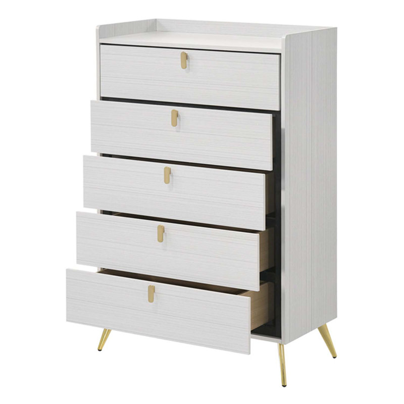Commode 5 tiroirs Zeena, finition blanche