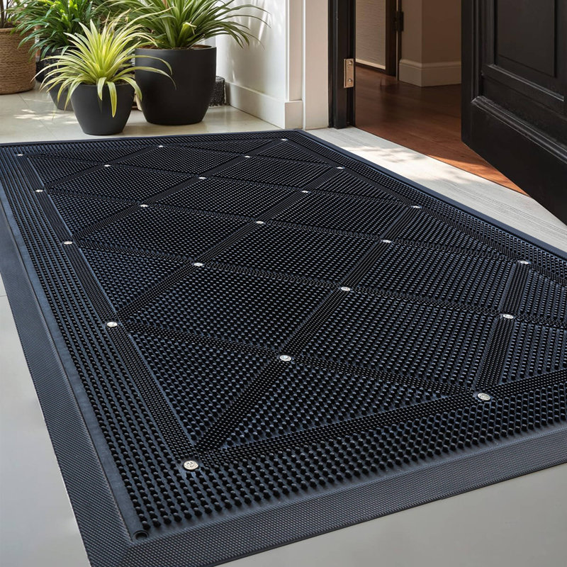 Heavy Duty Door Mat Waterproof All Weather All Season Non-Slip Rubber , Dirt Trapper Low-Profile  For Entrance,Patio,Garage ,Pool