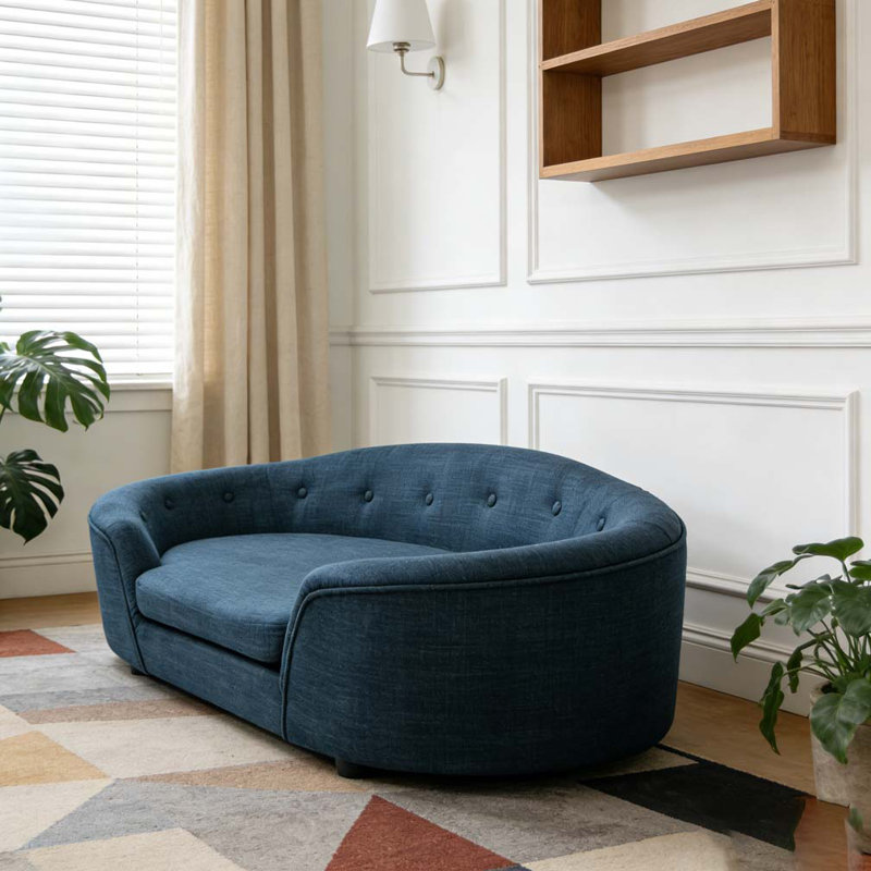 Canapé pour chien surdimensionné ovale semi-fermé surdimensionné - matériau en lin durable, Bleu très foncé