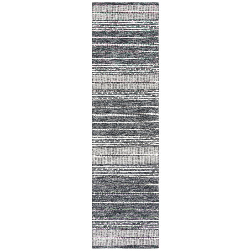 Hartwig Striped Handwoven Cotton Black/Ivory Area Rug, Runner 2'3" x 7'