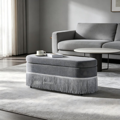 Repose-pieds ovale avec rangement à franges, repose-pieds rembourré avec rangement dissimulé, repose-pieds en tissu pour la chambre à coucher, l 39 po x l 16 po x H 17 po