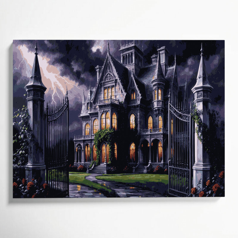Halloween, scènes gothiques victoriennes sur toile grise, H 8 po x l 10 po