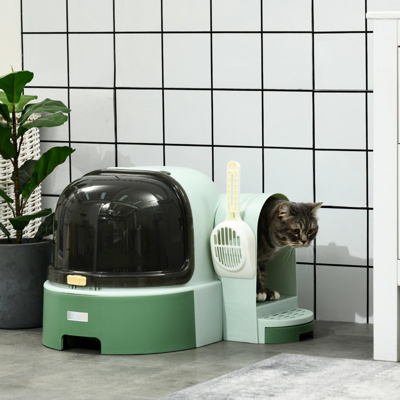 Litière couverte avec couvercle, sans effort pour maintenir le plateau amovible, porte large pour l'entrée et la sortie confortables du chat, espace futuriste - apparence de la capsule, espace douillet, assainisseur d'air Keep It Pleasant,