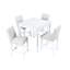 Élégante table de salle à manger à 5 comptoirs en blanc. Table carrée avec décoration en cristal. Bois massif et construction blanche 5 pièces Nuance. Garniture.