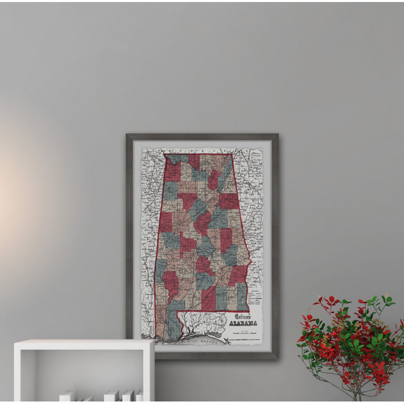 «White Alabama Map», impression encadrée sur papier, H 18 po x l 12 po x P 1,5 po