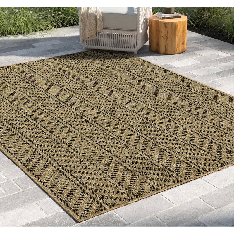 Jute/Black Area Rug - 2 Ft. 7 In. X 3 Earth Collection Polypropylene, , Stain , Flatweave, & Pet , Indoor/Outdoor Made In Turkey, Outdoor/Indoor