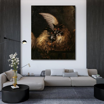 "Two Owls Fighting over a Rat" by  Hans Georg Müller - Gallery Wrap Canvas Wall Art