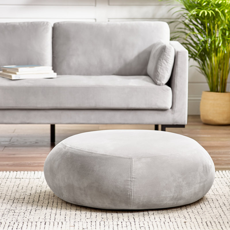 Puchta Luxury Velvet Extra Large Footstool - Simple Flat Top Cushion Pouffe with Hidden Feet, Beige