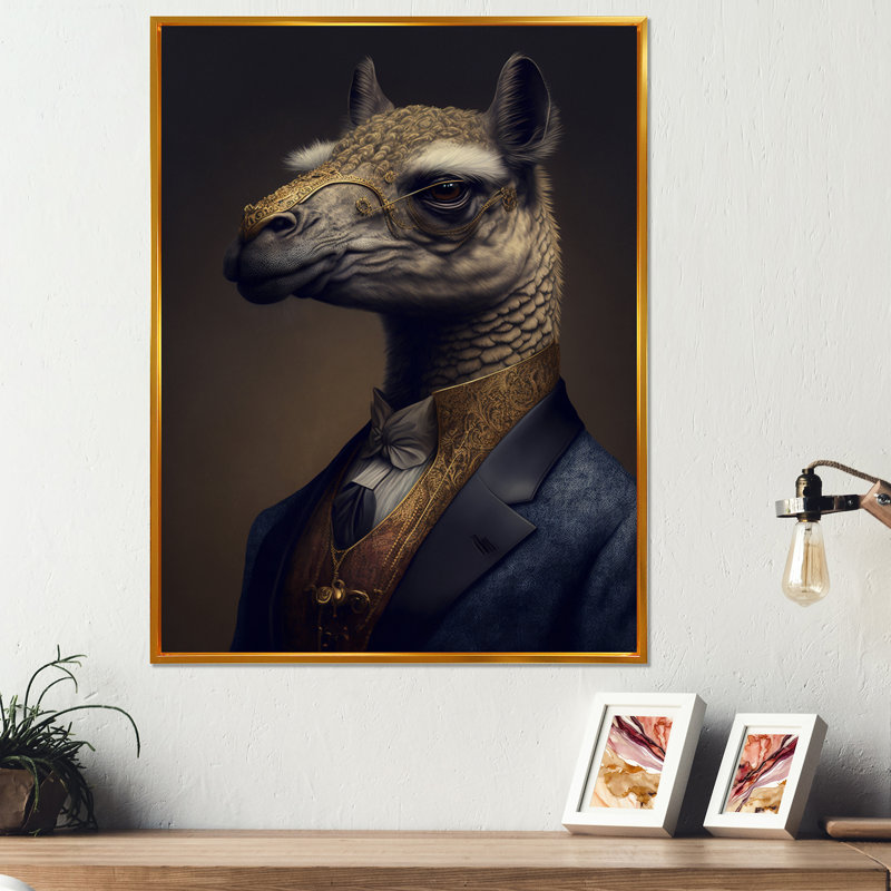 Mafia Llama - Impression sur toile, Toile avec cadre flottant or, H 32 po x l 16 po x P 1 po