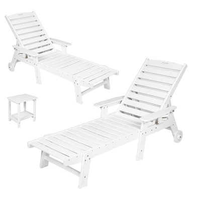 2PS avec tabouret, chaise longue extérieure en PEHD avec roulettes 400 lb