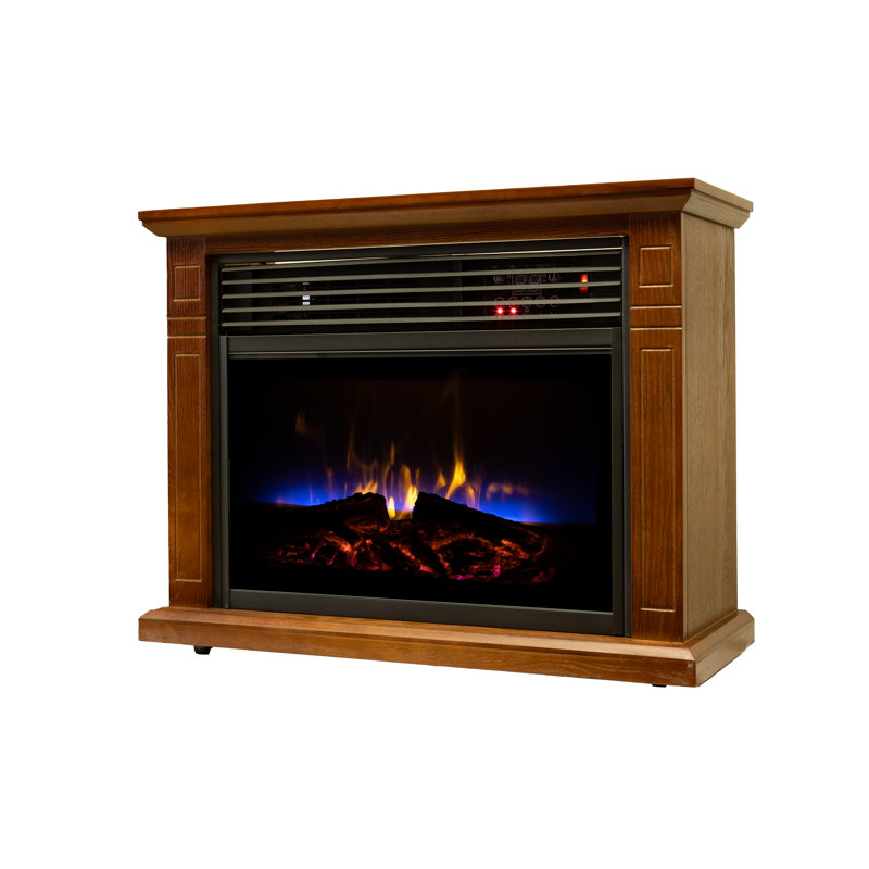 Vintage Oak Electric Mobile Fireplace with Tri-Color Flame