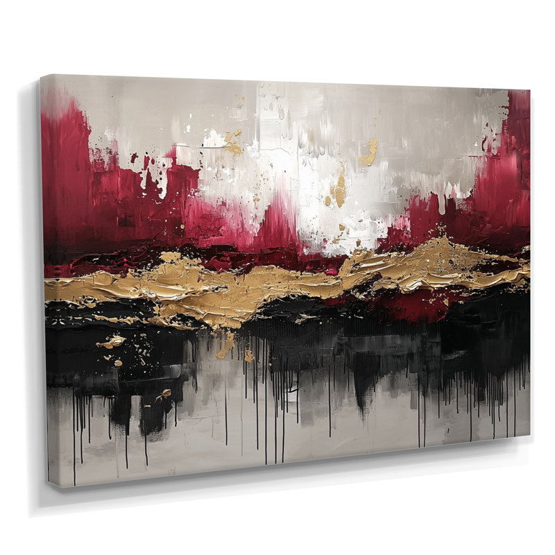 Nowshin Expressionism of Gold Pink Dark Fusion II - Neo-Expressionism Wall Art, H 30 po x l 40 po, Toile tendue