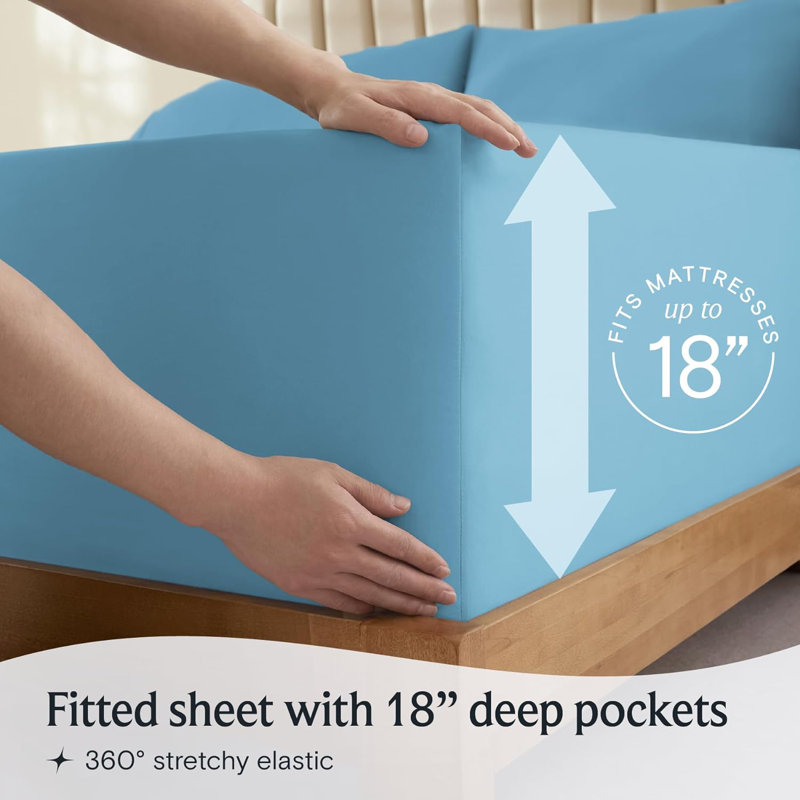 Ultra Soft Microfiber Sheet Set - 6 Pc Set - Wrinkle Resistant - Cooling Sheets With Deep Pockets, Light Blue