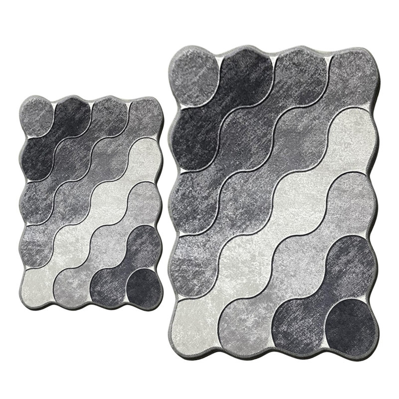 Luxury Bathmat Set (2 Pieces), Grey & Light Grey, 23.6 x 39.4 inches & 19.7 x 23.6 inches | 100% Polyester, 0.4 in Pile Height | Antibacterial & Non-Slip Underside, Machine Washable, Perfect for Bathroom Décor