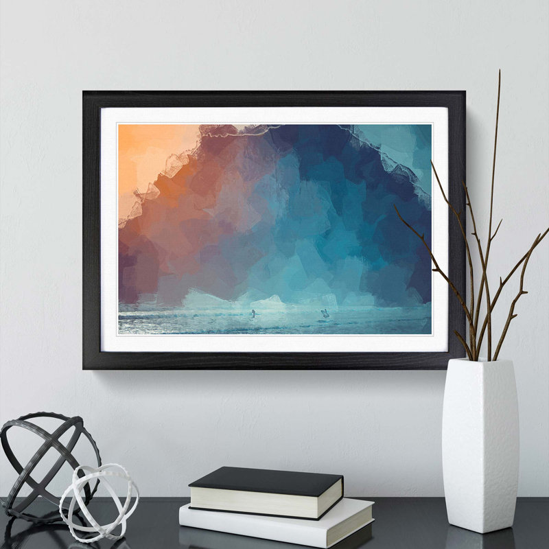 Surfing by Morro Rock in Abstract - Framed Print, Black Framed, 62cm H x 87cm W x 2cm D