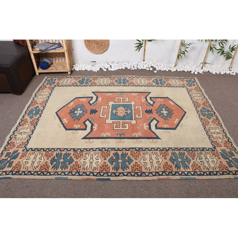 Tapis Cool, tapis rétro, tapis bohème, tapis turc, tapis de 5,5 x 7,2 pi, tapis modernes, tapis orientaux beiges