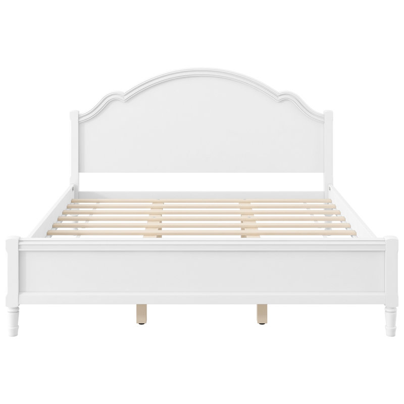 Lit plateforme en bois avec tête et pied de lit, Blanc, Très grand lit